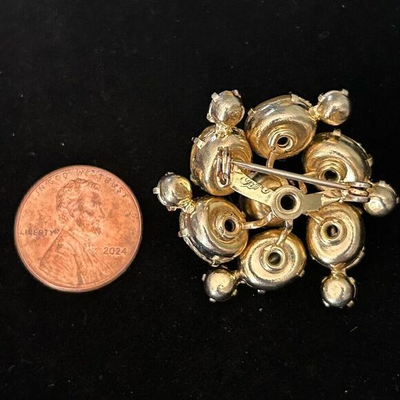 Vintage Coro Swirl Brooch Pin Women's OS Citrine Topaz Rhinestone 60s Signed - Picture 6 of 10